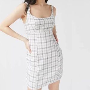 urban outfitters off white plaid mini dress